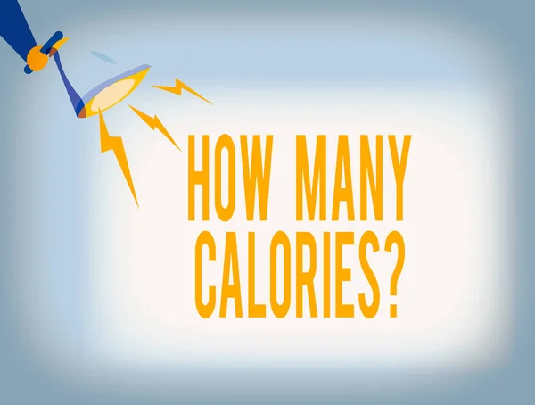 Conceptual hand writing showing How Many Calories Question. Business photo text asking how much energy our body could get from it Hu analysis Holding Megaphone with Lightning Sound Effect. — Stock Photo, Image