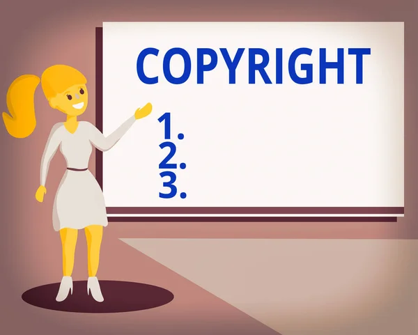 Conceptual hand writing showing Copyright. Business photo text exclusive legal right to reproduce, publish, sell, or distribute Wo analysis Presenting Audio Visual Blank Projector Screen.