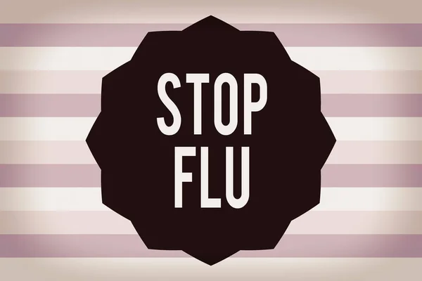 Stop Flu 를 보여 주는 문자 표지판. 콘셉트 사진 폐 및 기도의 바이러스 감염의 끝을 넣어 12 점박이별 모양 Dodecagon in Solid Color Zigzag effect Polygon. — 스톡 사진