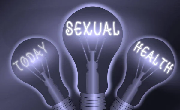 Tekstbord met seksuele gezondheid. Conceptuele foto De mogelijkheid om te omarmen en te genieten van seksualiteit ons hele leven Realistische gekleurde vintage gloeilampen, idee teken oplossing denken concept. — Stockfoto