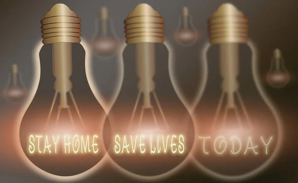 Концептуальный почерк, показывающий "Оставайся дома и спасай жизни". Текст бизнес-фото уменьшить количество инфицированных пациентов, не выходя из дома Реалистичные цветные лампы накаливания, идея знак решения. — стоковое фото