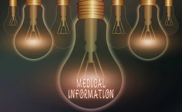 Word writing text Medical Information. Business concept for an individual demographic information and medical histories Realistic colored vintage light bulbs, idea sign solution thinking concept. — Stock Photo, Image