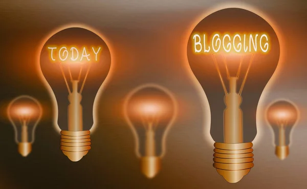 Tulisan tangan konseptual yang menunjukkan Blogging. Foto bisnis menampilkan sesuatu yang berisi refleksi individualal secara online bohlam lampu vintage berwarna realistis, solusi isyarat ide. — Stok Foto