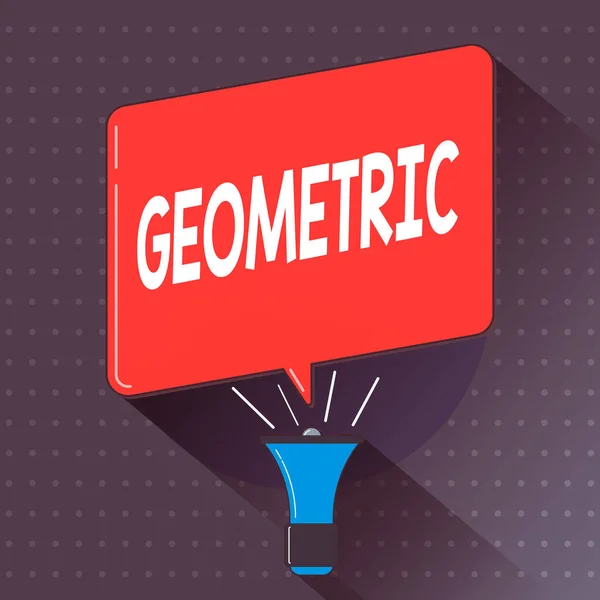 Segno di testo che mostra Geometrico. Foto concettuale utilizzando linee rette o curve nei disegni e molti altri. Megafono fanno voce più forte amplificatore palmare e bolla discorso vuoto. — Foto Stock