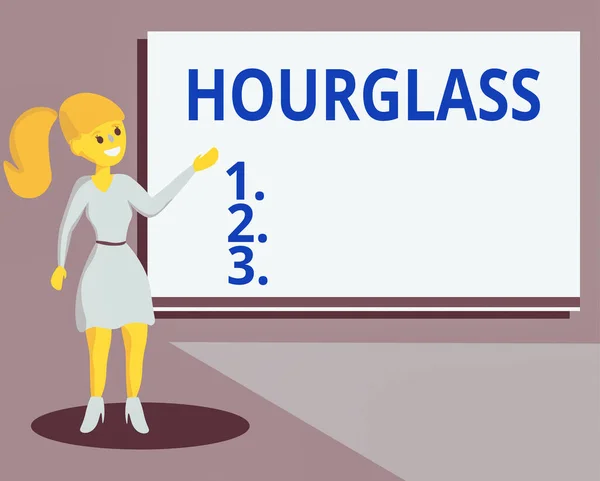 원래 손 글씨는 Hourglass 를 보여 주고 있습니다. 유리 용기로 구성 된 시간 측정을 위한 비즈니스 사진 텍스트 도구 Wo 분석 Presenting Audio Visual Blank Projector Screen. — 스톡 사진