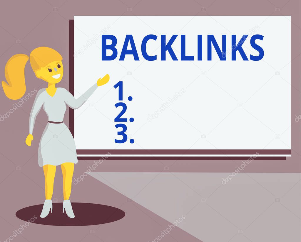 Conceptual hand writing showing Backlinks. Business photo text links from one website to a page on another website or page Wo analysis Presenting Audio Visual Blank Projector Screen.