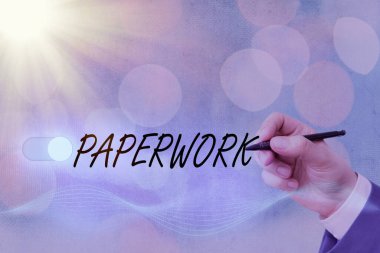 Evrak işlerini gösteren bir işaret. Kavramsal fotoğraf rutin yazı işleri veya kayıt işleri genellikle web veri bilgi güvenlik uygulama sistemi için tesadüfi grafik asma kilidi.