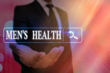 Sözcük yazma Mens Health. Erkekler tarafından deneyimlenen tam ve sosyal refah durumu için iş konsepti Web arama dijital bilgi fütüristik teknoloji ağı bağlantısı.