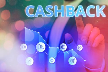 Kelime yazma mesajı Cashback. Kredi kartı ekstrelerine uygulanabilen ve Arrow sembolü alınan gerçek para konsepti önemli başarılar gösteren yukarı doğru gidiyor.