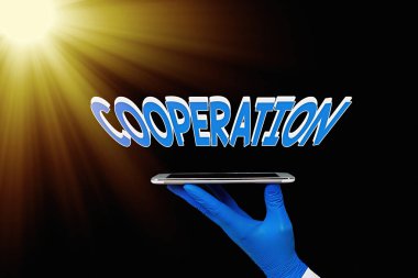 İşbirliğini gösteren bir not yazıyorum. Tıbbi Eldivenli Yapıştırma Kağıt Aksesuarları 'nı sergileyerek yardımcı olan birinin iş fotoğrafı sergileniyor..