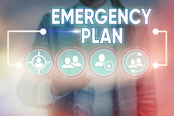 Word writing text Emergency Plan. Business concept for actions to be conducted in a certain order or manner Information digital technology network connection infographic elements icon.