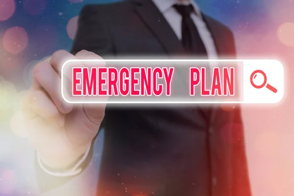 Writing note showing Emergency Plan. Business photo showcasing actions to be conducted in a certain order or manner Web search digital information futuristic technology network connection.