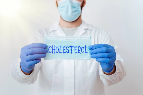 Schreibnotiz mit Cholesterin. Business-Foto, das eine Verbindung des Steroltyps zeigt, die in den meisten Körpergeweben gefunden wurde. — Stockfoto