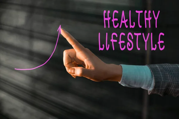 Writing note showing Healthy Lifestyle. Business photo showcasing way of living that lowers the risk of being seriously ill Digital arrowhead curve denoting growth development concept. — Stock Photo, Image