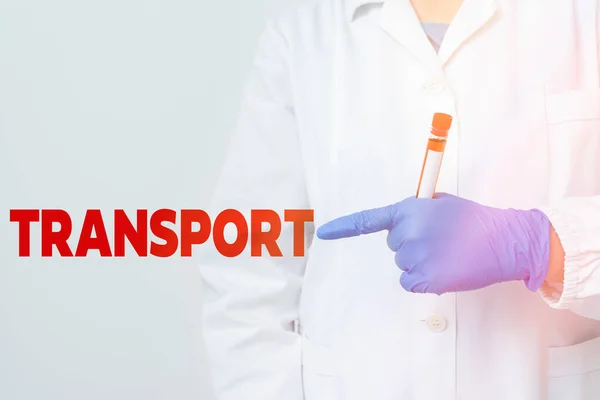 Écriture manuscrite de texte Transport. Concept signifiant emporter avec une émotion forte et souvent intensément agréable échantillon de test sanguin de laboratoire montré pour le résultat de l'analyse diagnostique médicale. — Photo