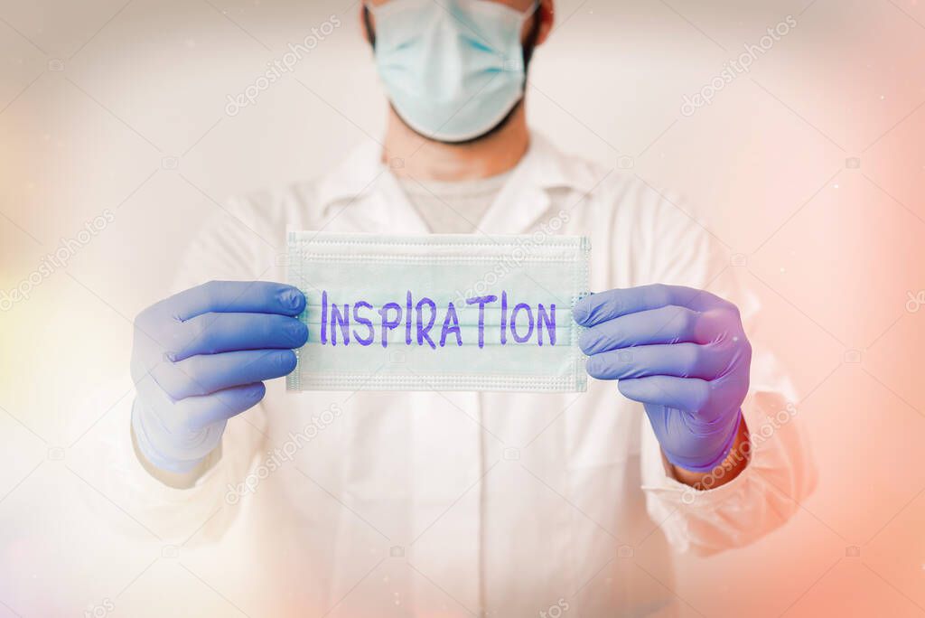 Writing note showing Inspiration. Business photo showcasing the process of being mentally stimulated to do or feel something Laboratory Technician Featuring Sticker Paper Smartphone.