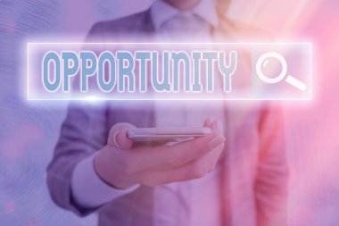 Opportunity 'i gösteren mesaj işareti. Bir şey yapmayı mümkün kılan kavramsal fotoğraf seti. Web arama dijital bilgi fütüristik teknoloji ağı bağlantısı..