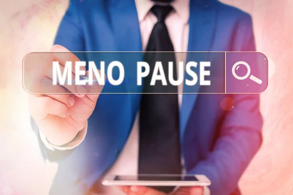 Wortschreibtext Meno Pause. Geschäftskonzept für den Prozess, durch den ein aufhört fruchtbar zu sein oder menstruieren Web-Suche digitale Information futuristische Technologie Netzwerkverbindung. — Stockfoto