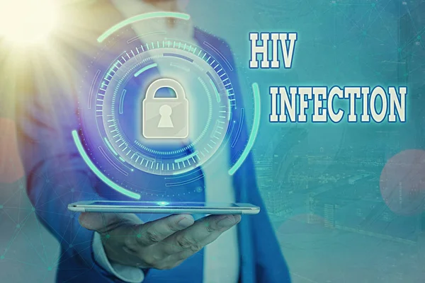 Χειρόγραφο κείμενο Hiv Μόλυνση. Έννοια έννοια Μια ασθένεια του ανοσοποιητικού συστήματος λόγω της μόλυνσης του HIV Graphics λουκέτο για web σύστημα εφαρμογής ασφάλειας πληροφοριών. — Φωτογραφία Αρχείου