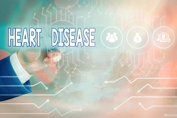 Ecriture conceptuelle montrant les maladies cardiaques. Texte de la photo d'affaires Un type de maladie qui affecte le cœur ou les vaisseaux sanguins Contrôle de l'administrateur du système, réglages de configuration de l'engrenage. — Photo