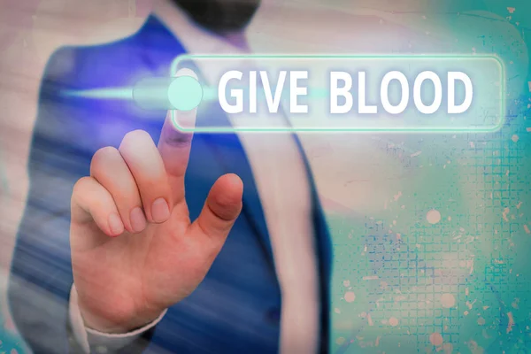 Texto de escritura Donar Sangre. Concepto que significa que un individuo voluntariamente tiene sangre extraída y utilizada para transfusiones Gráficos candado para el sistema de aplicación de seguridad de información de datos web . — Foto de Stock