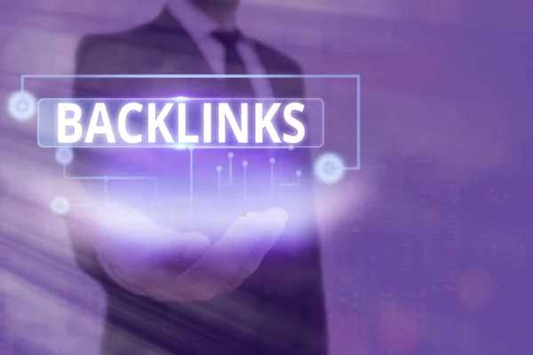 Tekstbord met Backlinks. Conceptuele foto links van de ene website naar een pagina op een andere website of pagina Informatie digitale technologie netwerkverbinding infografische elementen pictogram. — Stockfoto