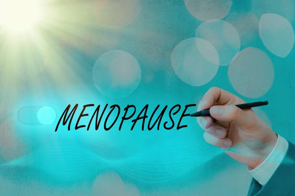 Text sign showing Menopause. Conceptual photo natural cessation of menstruation that usually occurs around 45 Graphics padlock for web data information security application system. — Stock Photo, Image