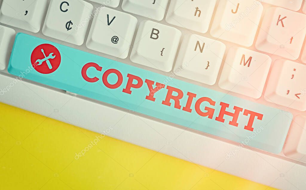Texto de escritura Copyright. Concepto que significa derecho legal