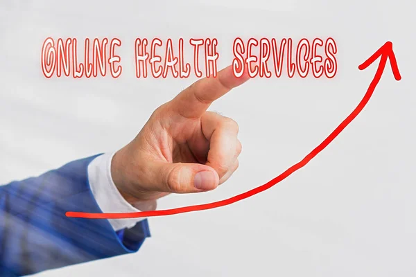 Handwriting text Online Health Services. Concept meaning healthcare delivered and enhanced through the internet digital arrowhead curve rising upward denoting growth development concept. — Stock Photo, Image