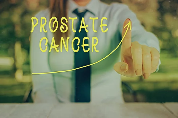 Conceptual hand writing showing Prostate Cancer. Business photo text development of cancer in the male reproductive system Digital arrowhead curve denoting growth development concept. — Stock Photo, Image