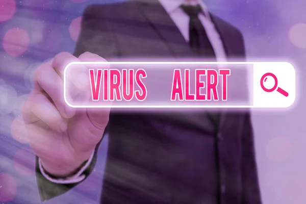 Writing note showing Virus Alert. Business photo showcasing a quick to notice any unusual and potentially dangerous Web search digital information futuristic technology network connection.