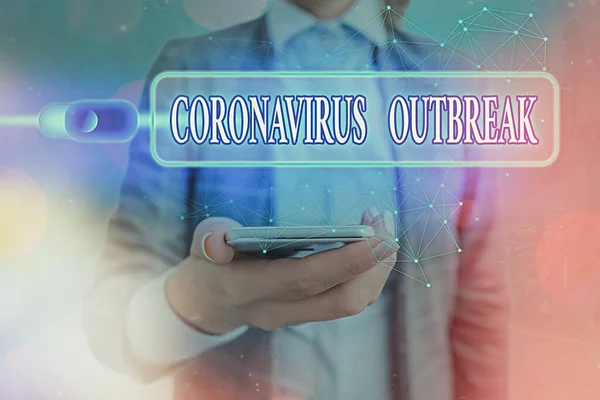 Tekstbord met Coronavirus uitbraak. Conceptuele foto besmettelijke ziekte veroorzaakt door nieuw ontdekte COVID19 Graphics hangslot voor web data informatie beveiliging applicatie systeem. — Stockfoto