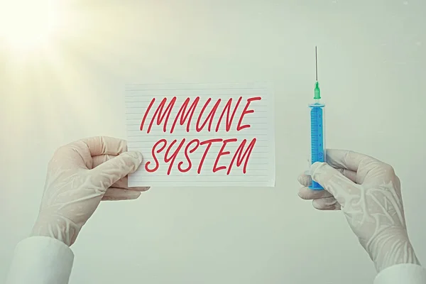 Word writing text Immune System. Business concept for a bodily system that protects the body from foreign substances Laboratory blood test sample shown for medical diagnostic analysis result.