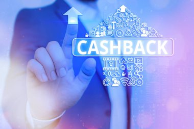 El yazısı, Cashback. Konsept, bir kredi kartı faturasına uygulanabilecek ve dijital teknoloji ağı bağlantısı bilgi ögeleri simgesine uygulanabilecek gerçek para anlamına gelir.