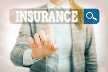 Kelime yazma sigortası. Bir partinin internet arama dijital bilgi fütüristik ağ bağlantısını güvence altına almak için sözleşmeli kapsama için iş kavramı.