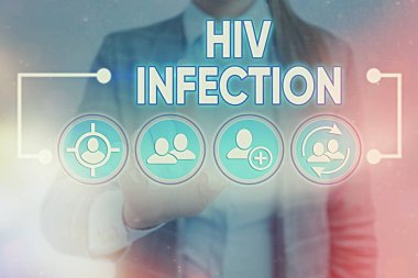 Hiv enfeksiyonu hakkında yazı yazmak. HIV enfeksiyonu nedeniyle bağışıklık sisteminin bir hastalığı için iş kavramı Dijital Teknoloji Ağ bağlantısı bilgi öğeleri simgesi.