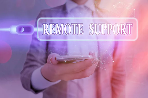 Text sign showing Remote Support. Conceptual photo type of secure service, which permits representatives to help Graphics padlock for web data information security application system. — Stock Photo, Image