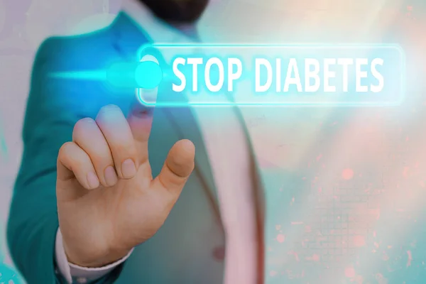Tekst pisma: Stop cukrzycy. Koncepcja oznacza zapobieganie chorobom podwyższonego poziomu glukozy we krwi Graficzny kłódka dla systemu aplikacji bezpieczeństwa danych internetowych. — Zdjęcie stockowe