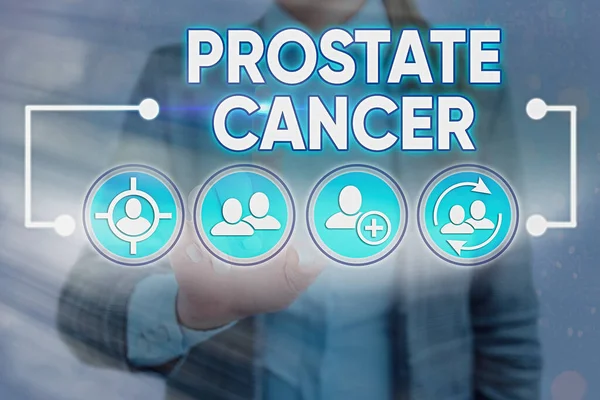 Texte écrit Cancer de la prostate. Concept d'entreprise pour le développement du cancer dans le système reproducteur masculin Information technologie numérique connexion réseau éléments infographiques icône. — Photo