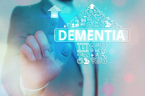 Handwriting text writing Dementia. Concept meaning usually, a progressive condition marked by multiple deficits Information digital technology network connection infographic elements icon. — Stock Photo, Image