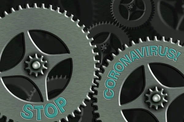 Текст слова Stop Coronavirus. Концепция бизнес-кампании по информированию о болезнях, направленной на уменьшение случаев COVID19 Управление системными администраторами, Концепция настройки передач. — стоковое фото
