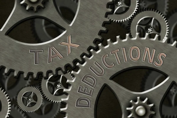 Writing note showing Tax Deductions. Business photo showcasing an amount or cost that subtracted from someone s is income System Administrator Control, Gear Configuration Settings Tools Concept. — Stock Photo, Image