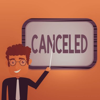 Kelime yazma metni iptal edildi. Planlanmış ya da beklenen bir şeyi yapmamaya karar vermek ya da yapmamaya karar vermek için iş konsepti Duvara Bağlı Boş Renk Tahtası 'nı işaret ediyor.