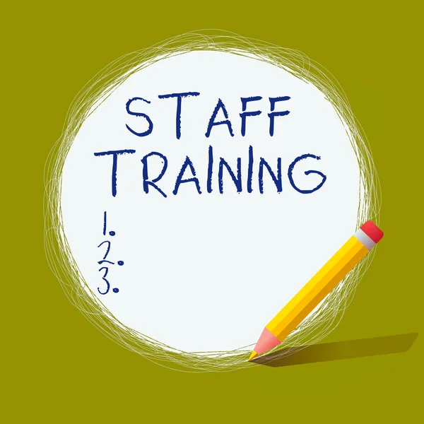 Handwriting text Staff Training. Concept meaning program that helps employees learn specific knowledge Freehand Scribbling of circular lines Using Pencil on White Solid Circle.