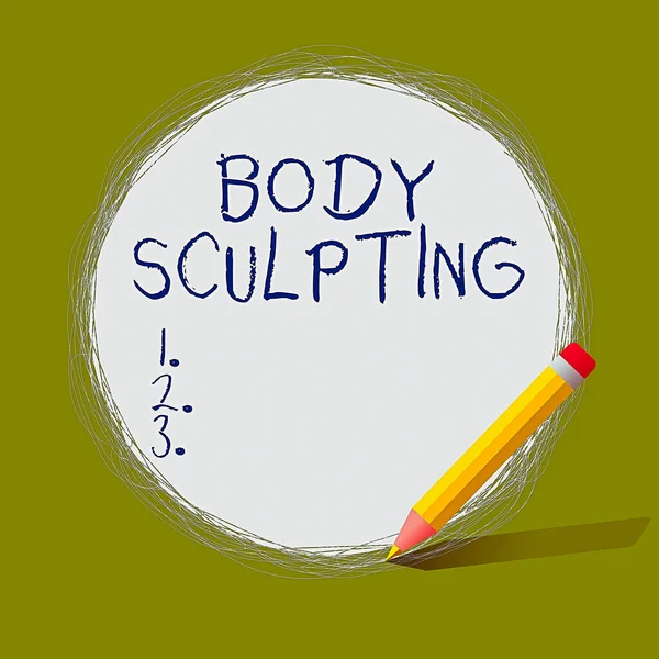 Handwriting text Body Sculpting. Concept meaning activity of increasing the body s is visible muscle tone Freehand Scribbling of circular lines Using Pencil on White Solid Circle.