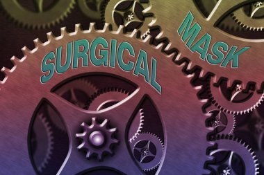 Cerrahi Maske 'nin el yazısı. Sağlık uzmanları tarafından ameliyat sırasında ve hemşire sistemi yönetim kontrolü sırasında giyilen konsept konsepti, dişli yapılandırma araçları kavramı.