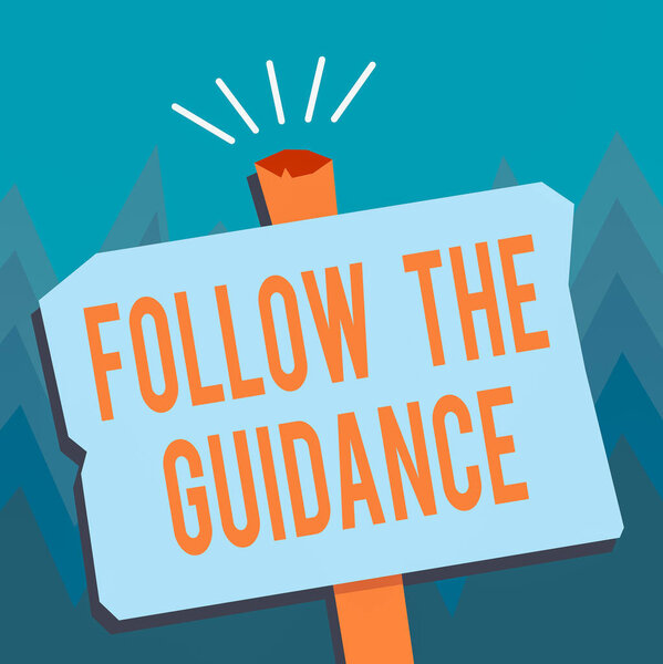 Conceptual hand writing showing Follow The Guidance. Business photo showcasing controlling a course of projectile by builtin mechanism Blank Old Weathered Signpost Geometrical Shape with stand.