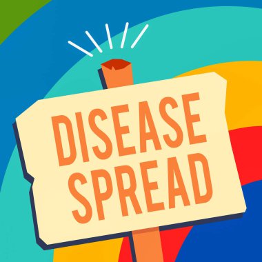 Metin işareti hastalığın yayıldığını gösteriyor. Bireysel bir bireysel temas yoluyla bir viral ajanın kavramsal fotoğraf transferi Tek stantlı Boş Eski Yıpranmış Signpost Geometrik Şekil Yarı Tonlama.