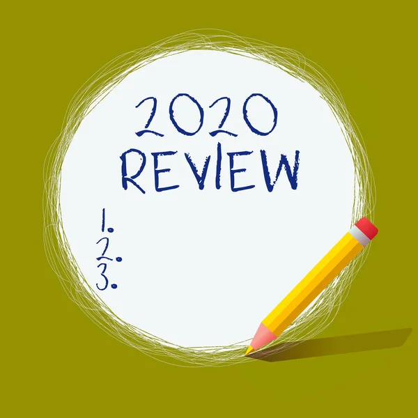 Texte manuscrit 2020 Revue. Concept signifiant Nouvelles tendances et perspectives dans le tourisme ou les services pour 2020 Grincement à main levée des lignes circulaires Utilisation du crayon sur cercle blanc massif. — Photo