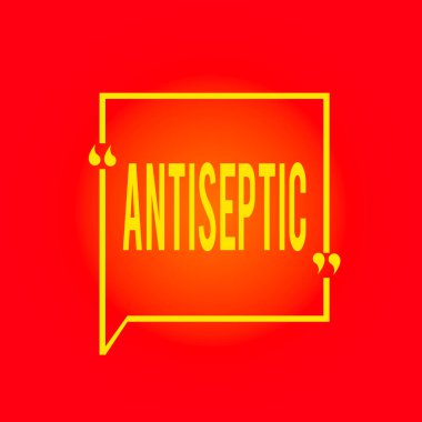 Antiseptik gösteren kavramsal el yazısı. Mikroorganizma kare sınırını baloncuk tırnak işaretleme ile geciktiren ya da tamamen ortadan kaldıran iş fotoğrafı antimikrobiyal ajanslar.